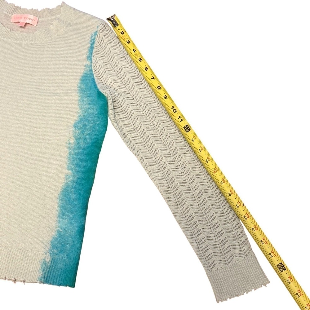 Lisa Todd 100% Cashmere Sweater Blue Green Ombre Pointelle Crewneck Chic Size XS - Picture 11 of 14
